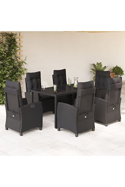 vidaxl Set mobilier de gradina cu perne, 7 piese, negru, poliratan
