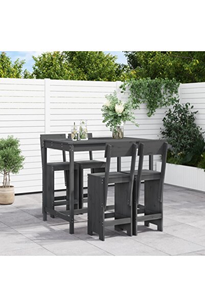 vidaxl Set mobilier bar pentru gradina, 5 piese, gri, lemn masiv pin