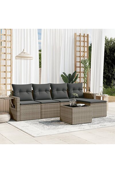 vidaxl Set mobilier gradina cu perne, 6 piese, gri, poliratan