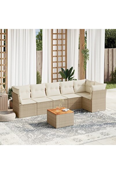 vidaxl Set canapele de gradina, 7 piese, cu perne, bej, poliratan
