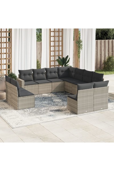 vidaxl Set canapele de gradina cu perne, 11 piese, gri, poliratan