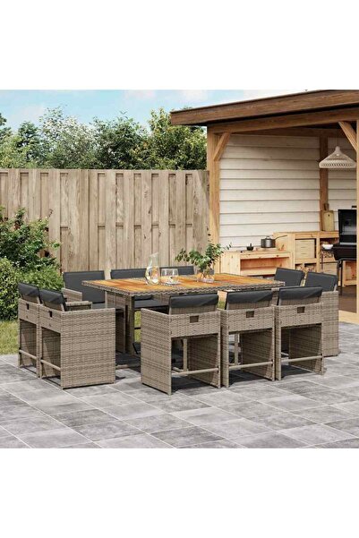 vidaxl Set mobilier de gradina cu perne, 11 piese, gri, poliratan