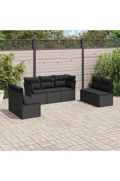 vidaxl Set canapele de gradina cu perne, 7 piese, negru, poliratan