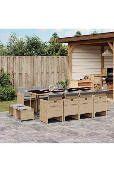 vidaxl Set mobilier gradina cu perne, 13 piese, bej combinat poliratan