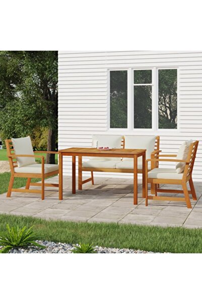vidaxl Set mobilier de gradina cu perne, 4 piese, lemn masiv de acacia
