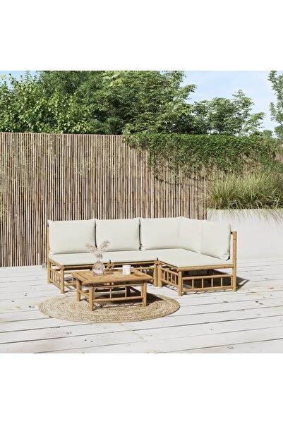 Concept Set mobilier de grădină cu perne alb crem, 2 piese, bambus