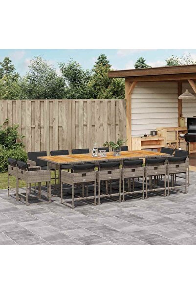 vidaxl Set mobilier de gradina cu perne, 15 piese, gri, poliratan