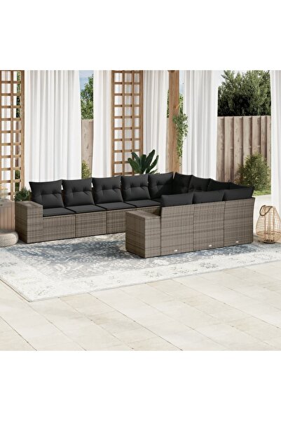 vidaxl Set mobilier de gradina cu perne, 10 piese, gri, poliratan