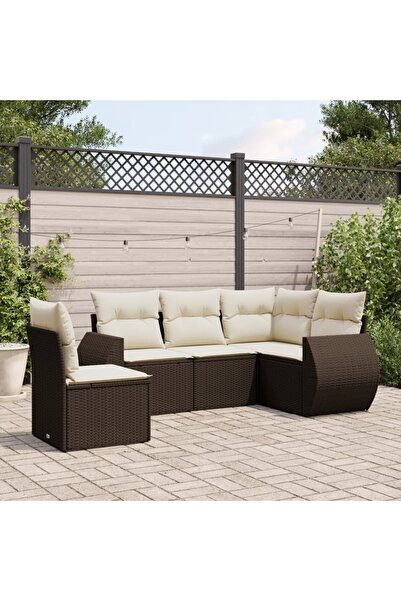 vidaxl Garden sofa set with cushions, 5 pieces, brown, polyrattan