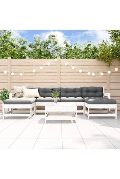 Concept Set mobilier de grădină cu perne, 7 piese, alb, lemn masiv