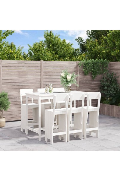 vidaxl Set bar de gradina, 7 piese, alb, lemn masiv de pin