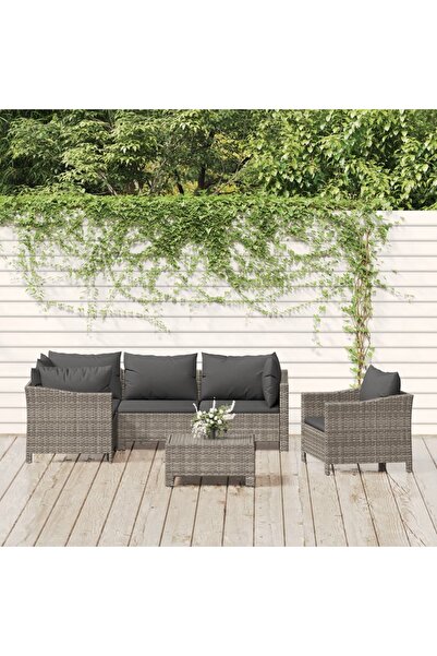 vidaxl Set mobilier de gradina cu perne, 6 piese, gri, poliratan