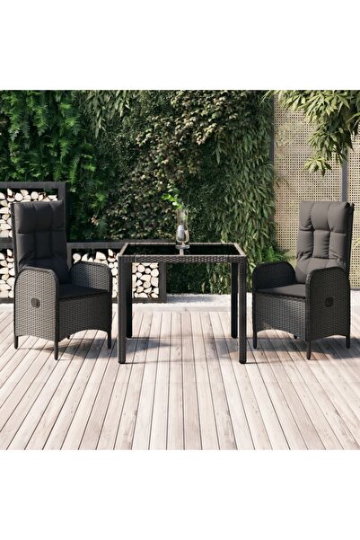 vidaxl Set mobilier de gradina cu perne, 3 piese, negru, poliratan