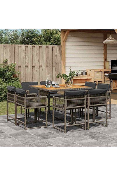 vidaxl Set mobilier gradina cu perne, 9 piese, gri, poliratan