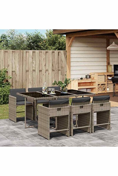 vidaxl Set mobilier de gradina cu perne, 7 piese, gri, poliratan