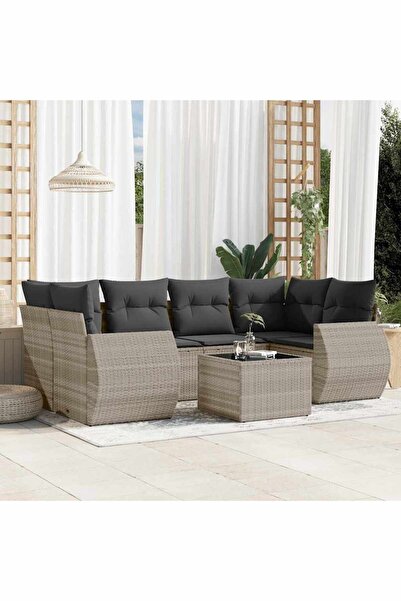 vidaxl Set canapele de gradina cu perne, 7piese gri deschis poliratan