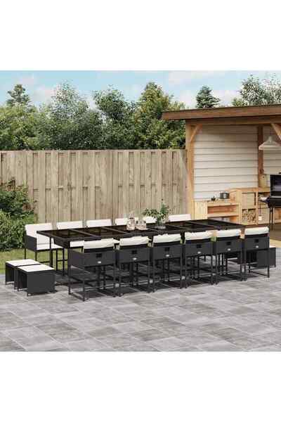 vidaxl Garden furniture set with cushions, 17 pieces, black, polyrattan