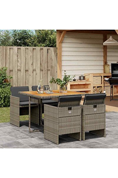 vidaxl Set mobilier de gradina cu perne, 5 piese, gri, poliratan