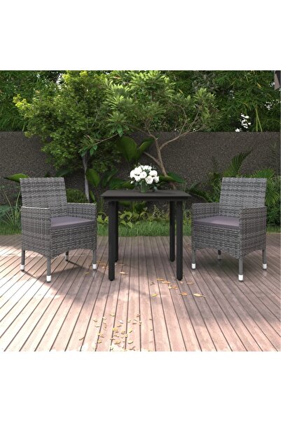 vidaxl Set mobilier de gradina cu perne, 3 buc, poliratan È™i sticla