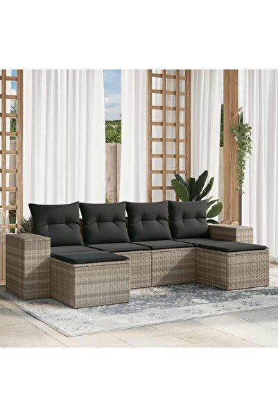 vidaxl Garden sofa set with cushions, 6 pieces, light grey, polyrattan