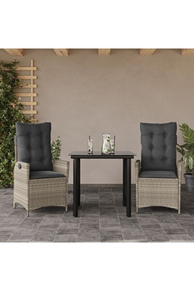 vidaxl Garden furniture set with cushions, 3 pieces, light gray, polyrattan