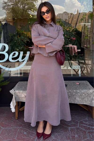 Madmext Mink Tencel Shirt Skirt Set Mg2788