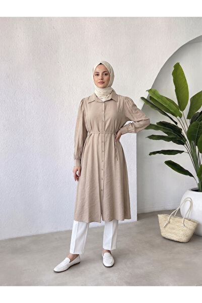 Lunsera Store تونيك طويل بياقة من الفرو - مينك