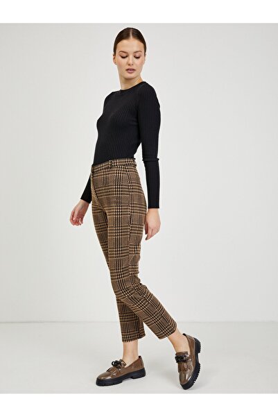 ORSAY Brown women's cropped checkered trousers