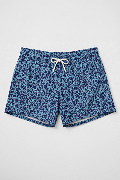 MARKAPIA Men's Coral Patterned Blue Mesh Swim Shorts with Pockets