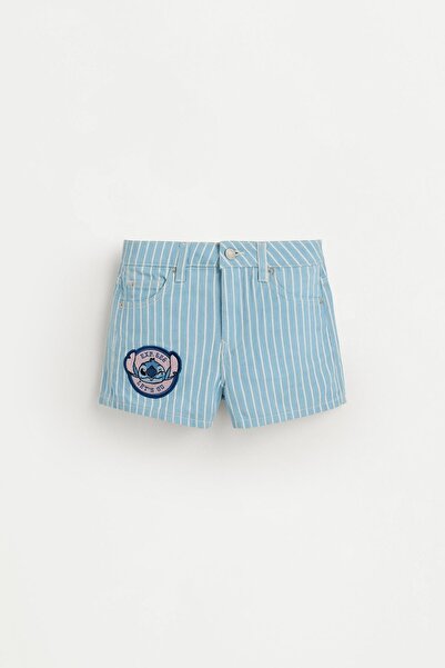 LEFTIES Stitch ©Disney çizgili denim şort