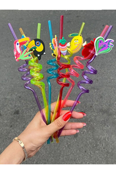 NAR ZÜCCACİYE 1 ADET Sevimli Renkli Emojili Pipet Kokteyl 1 Adet Pipet Yaz,Ço...