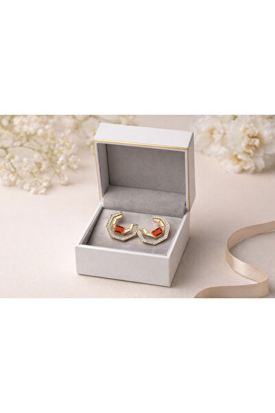mischa jewelry أقراط ذهبية من حجر الزركون على شكل دائرة من الياقوت - سلسلة لا...