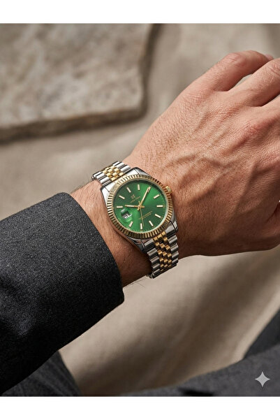 More Black Men's Wristwatch with Gold Color Steel Band