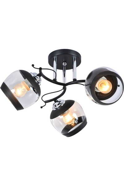 Lampex Candelabru de tavan Alemria cu 3 lumini, cadru metalic negru/cromat cu...