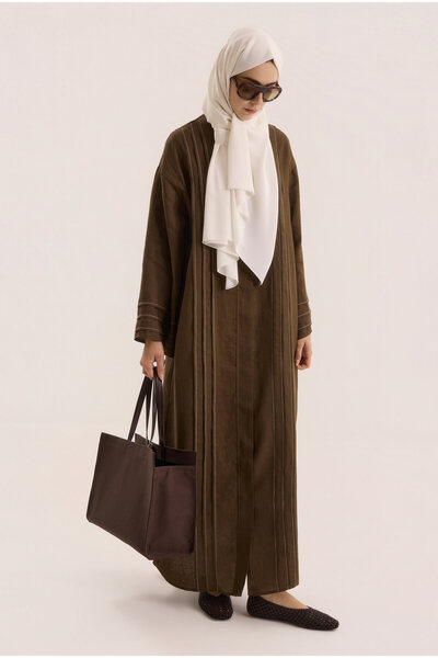 HEQA Kontrast Dikişli Abaya Fındık
