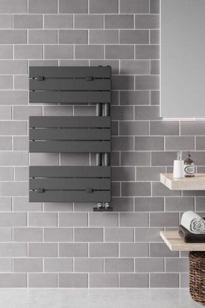 Lazzarini Towel rail bathroom radiator, anthracite, steel, straight, Lazzarin...