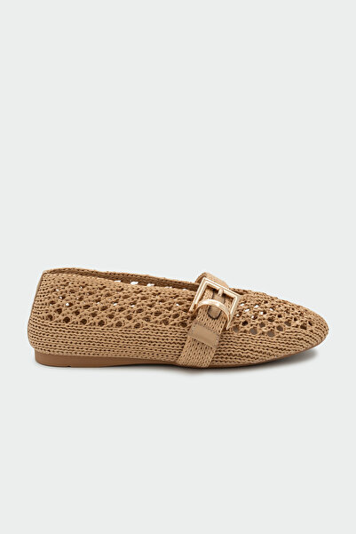 LAMİNTA Moreno Buckle Detailed Straw Women's Straw Flat Ballerinas