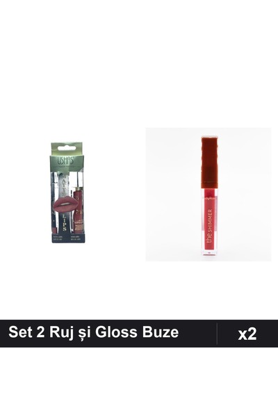 Makeup Set 2 Produse Buze - Ruj Creion Ushas nr 18 + Gloss Shimmer Ruby Rose 01