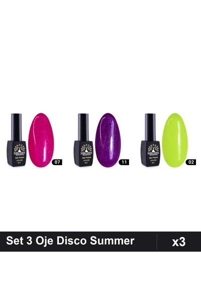 Makeup Set of 3 Semi-permanent Nail Polish Disco Summer 8ml, Shades 02 07 11,...
