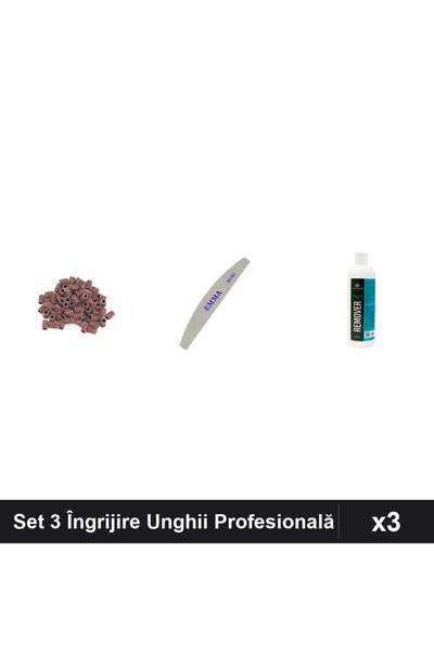 Makeup Set 3 Îngrijire Unghii - Pila EMMA, Rezerve Smirghel 80, Remover Semip...