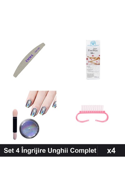 Makeup Set 4 Îngrijire Unghii - Pilă 100/180, Pigment Holografic Unicorn, Per...