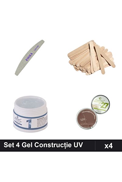 Makeup Set 4 Unghii: Pilă 150/240, Spatulă Ceară, 2x Gel Construcție UV/LED F...