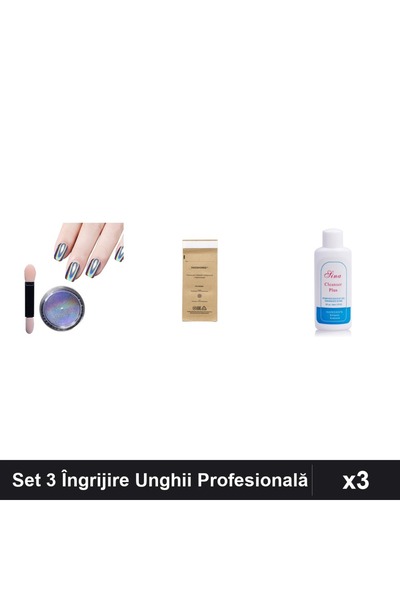 Makeup Set 3 Îngrijire Unghii - Pigment Holografic Unicorn, Cleanser Sina 60m...