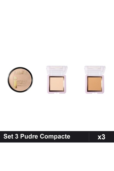 Makeup Set 3 Pudre Compacte Eveline Cosmetics și Ruby Rose, Nuante Medium Bei...