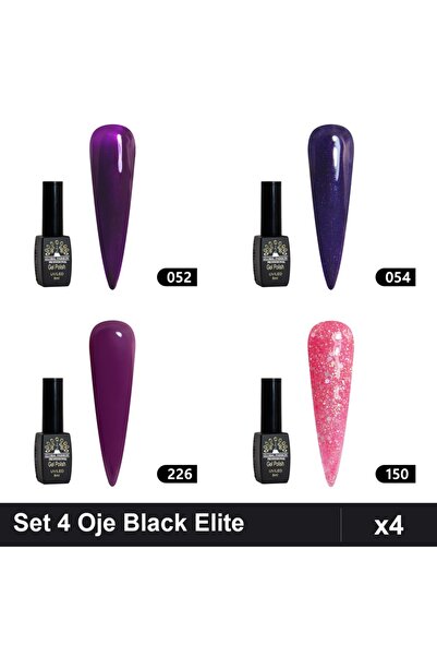 Makeup Set of 4 Semi-permanent Nail Polish Black Elite Global Fashion 8ml, Sh...