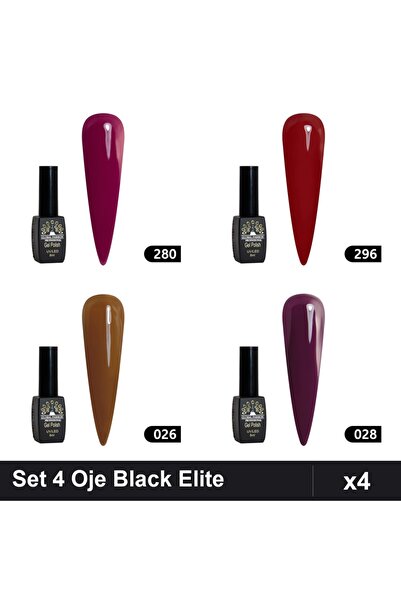Makeup Set of 4 Semi-permanent Nail Polish Black Elite Global Fashion 8ml, Sh...