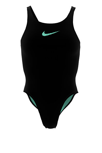 Nike Swim Logo Graphic Fastback Kadın Tek Parça Sırtı Açık Siyah Mayo
