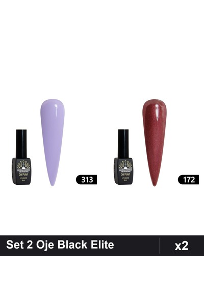 Makeup Set of 2 Semi-permanent Nail Polish Black Elite Global Fashion 8ml, Sh...