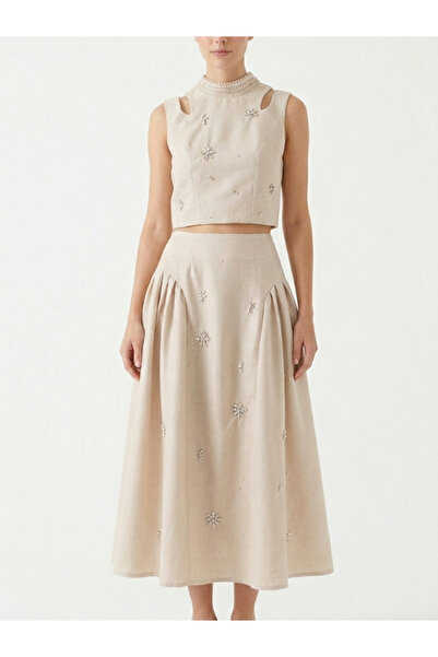 Topstar The Noble Set - 2 Pieces of Natural Linen with Hand Crystal Work