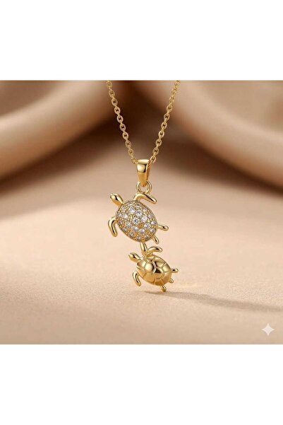 Rose and Light Turtle Necklace - Gold